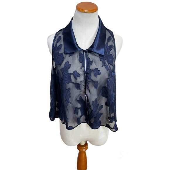 California Dynasty Other - VTG California Dynasty 80s‎ Pajama  Tank Top Blue Burnt Velvet Women’s Sz Medium